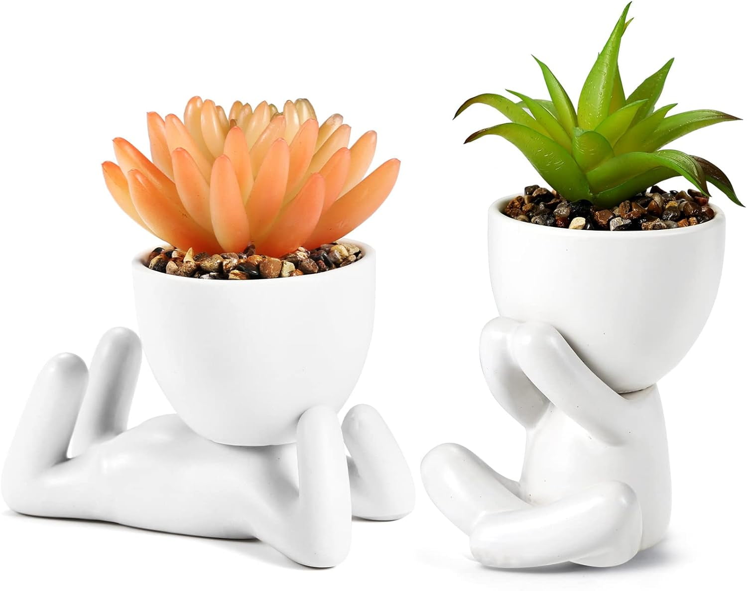 2Pcs Cute Succulents Plants Artificial Plants Human Shaped Ceramic