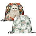 2Pcs Cute White Cat Drawstring Bag,Water Resistant Gym Bag String Cinch
