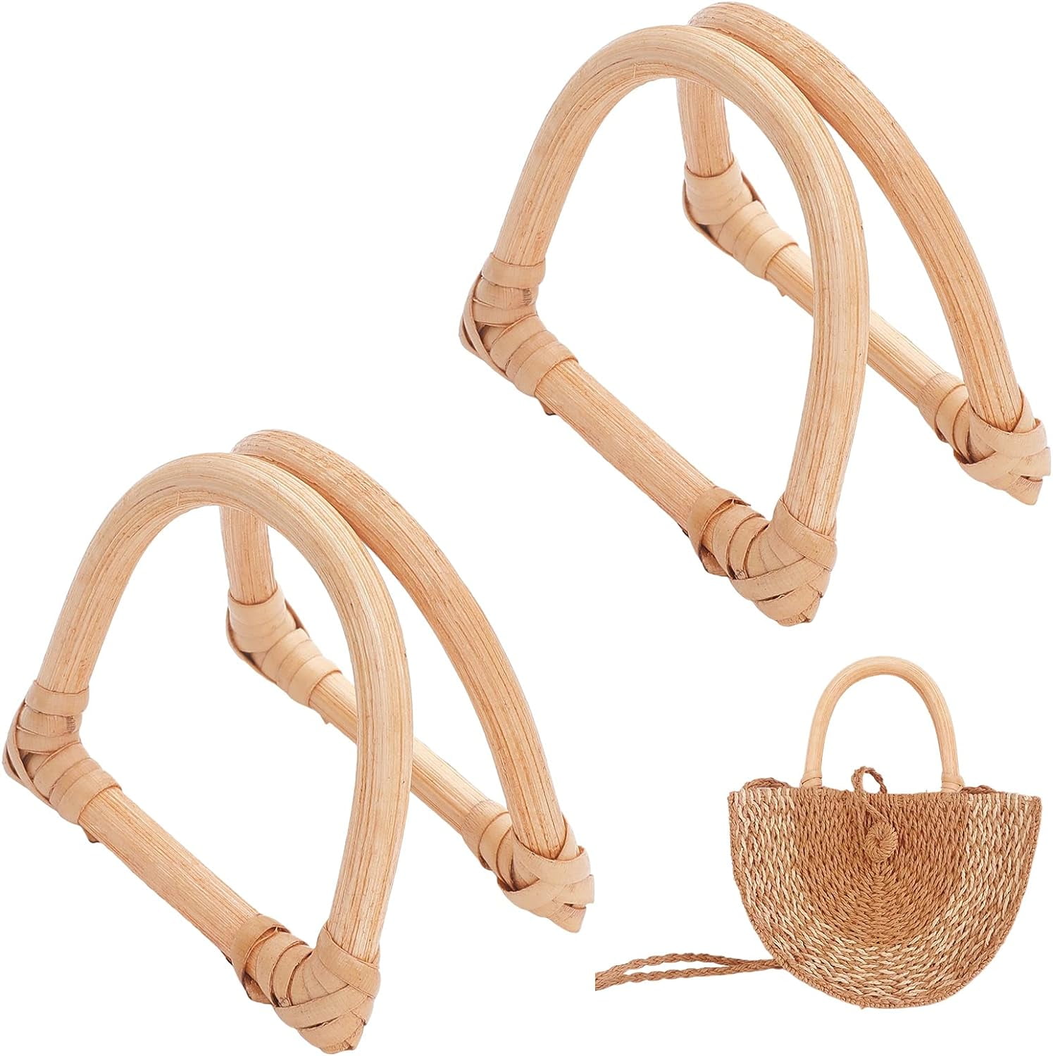 2Pcs D-Shaped Rattan Purse Handles Handmade Bag Handbags Purse