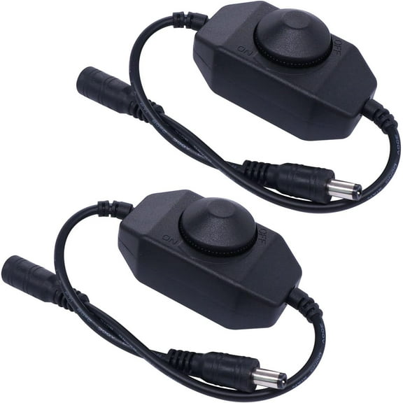 2Pcs DC12V-24V LED Strip Lights Dimmer Switch PWM Rotary Dimmer Controller Inline Dimmer Switch for LED String Lights Christmas Lights Black K-018-BK