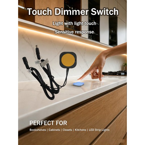 2Pcs DC5-24V 8A Hidden Adhesive Touch Dimmer Switch, 30mm Penetrable LED Light Controller