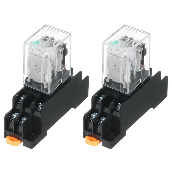 2Pcs DC6V Electromagnetic Power Relay 8-Pin AC/DC DPDT 2NO+2NC Relay Coil with Socket Base with LED Indicator