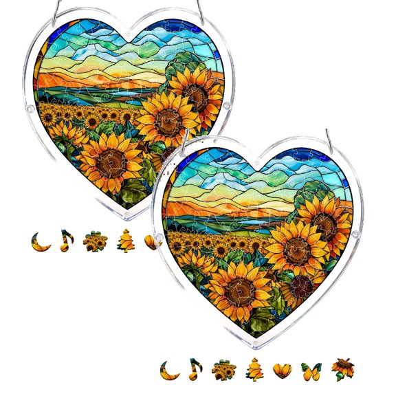 2Pcs DIY Acrylic Puzzle Window – Sunflower Theme – Create A Dreamy Light And Shadow For Your Home (20cm/7.4inch) Hangs