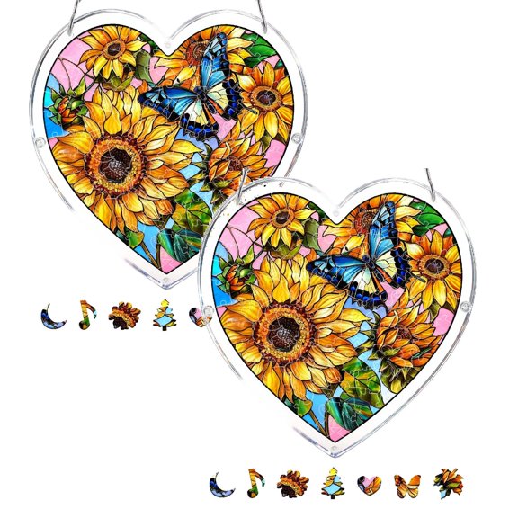 2Pcs DIY Acrylic Puzzle Window – Sunflower Theme – Create A Dreamy Light And Shadow For Your Home (20cm/7.4inch) Hangs