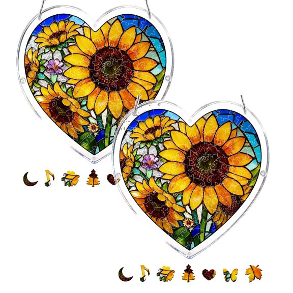 2Pcs DIY Acrylic Puzzle Window – Sunflower Theme – Create A Dreamy Light And Shadow For Your Home (20cm/7.4inch) Hangs