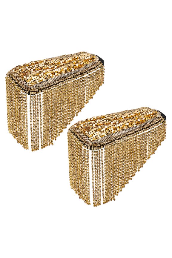 2Pcs DIY Fashion Iron Chain Tassel Epaulettes Cloth Shoulder Badge with Alloy and Rhinestone Finding Golden 200x70x7mm DIY