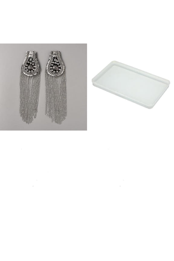 2Pcs DIY Fashion Iron Chain Tassel Epaulettes Sew on Felt Cloth Shoulder Badge with Plastic Finding Platinum 274x75x7mm