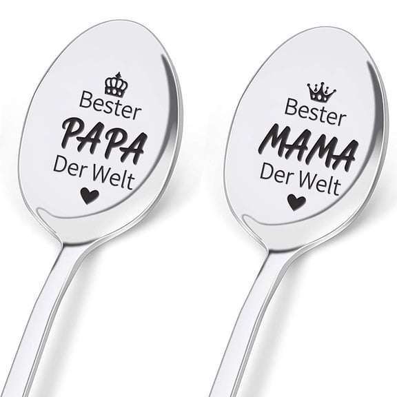 2Pcs Dad and Mom Gift Coffee Spoon Engraving With Gift Box Spoon Personalized Best Dad Mom In The World Stainless Steel Coffee Spoon