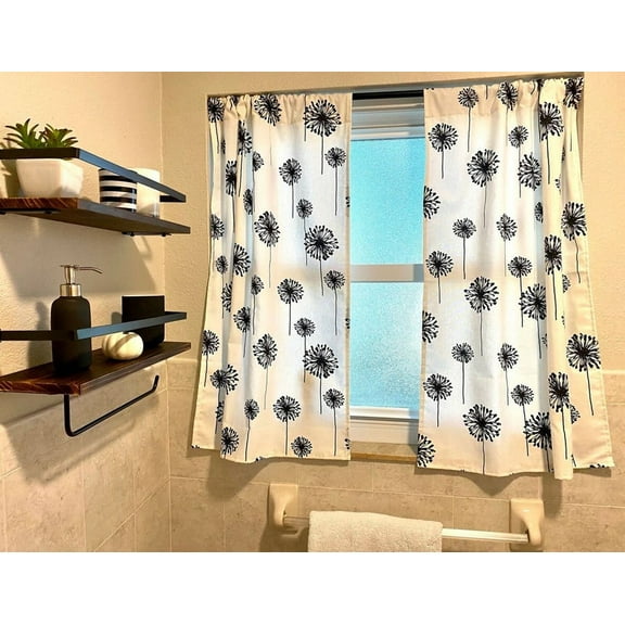2Pcs Dandelion Curtain Panels Black and White Curtains Floral Window Treatments Drapery Panels Bathroom Shade Cafe Curtains Kitchen
