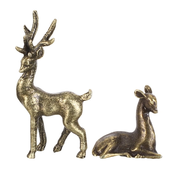 Milisten 2Pcs Vintage Dark Brown Metal Deer Figurines for Tabletop Decor Rustic Copper Alloy Statue Ornaments