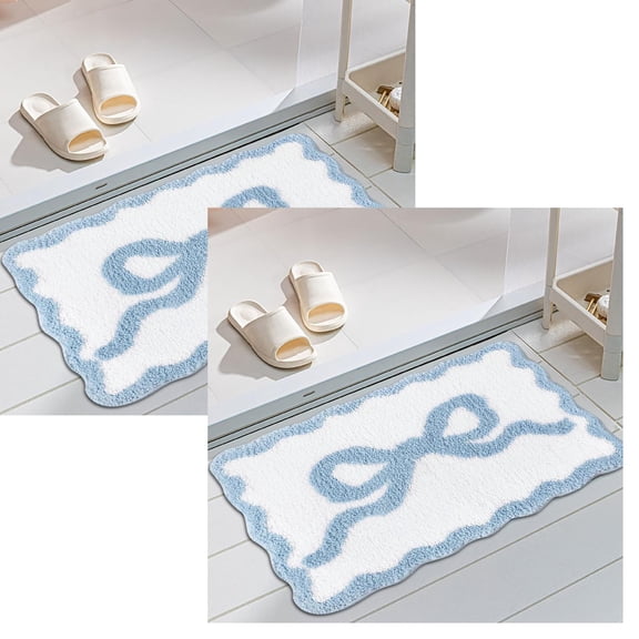 2Pcs Deal Countdown! Bow Bathroom Rugs Rug Cute Bath Mat Girly Shower Rug Bath Mat Bow For Bedroom Kitchen Bathroom Floor Carpet Practical Home Decor 15.7" X 23.6"