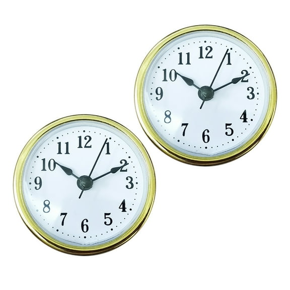 2Pcs Decorative 65MM Round Quartzs Clock Insert with Gold Silver Trim and Roman/Arabic Numerals for Craft Clock Projects