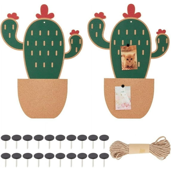 2Pcs Decorative Cactus Cork Bulletin Board 16.5x11.8 Inch Cactus Shape Bulletin Cork Board Plant Memo Bulletin Pin Board Hanging Pin Boards for Walls for Office Home Kitchen Wall Decor