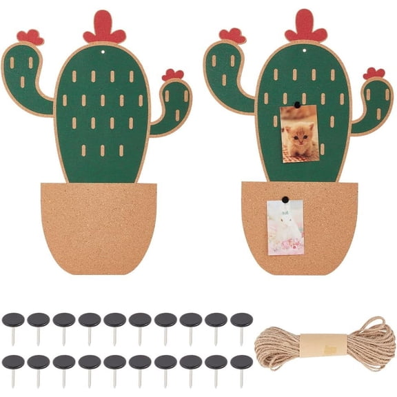 2Pcs Decorative Cactus Cork Bulletin Board 16.5x11.8 Inch Cactus Shape Bulletin Cork Board Plant Memo Bulletin Pin Board Hanging Pin Boards for Walls for Office Home Kitchen Wall Decor