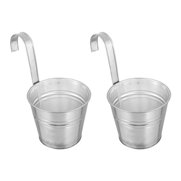 2Pcs Decorative Mini Tin Buckets Hanging Flowerpot Iron Plants Pot with Hook