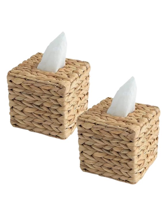 2Pcs Decorative Woven Tissue Holder, Tissue Box Cover,Facial Tissue Holder for Home, Office,Bathrooms, Decoration, Square, 5.7" *5.7''* 5.91''