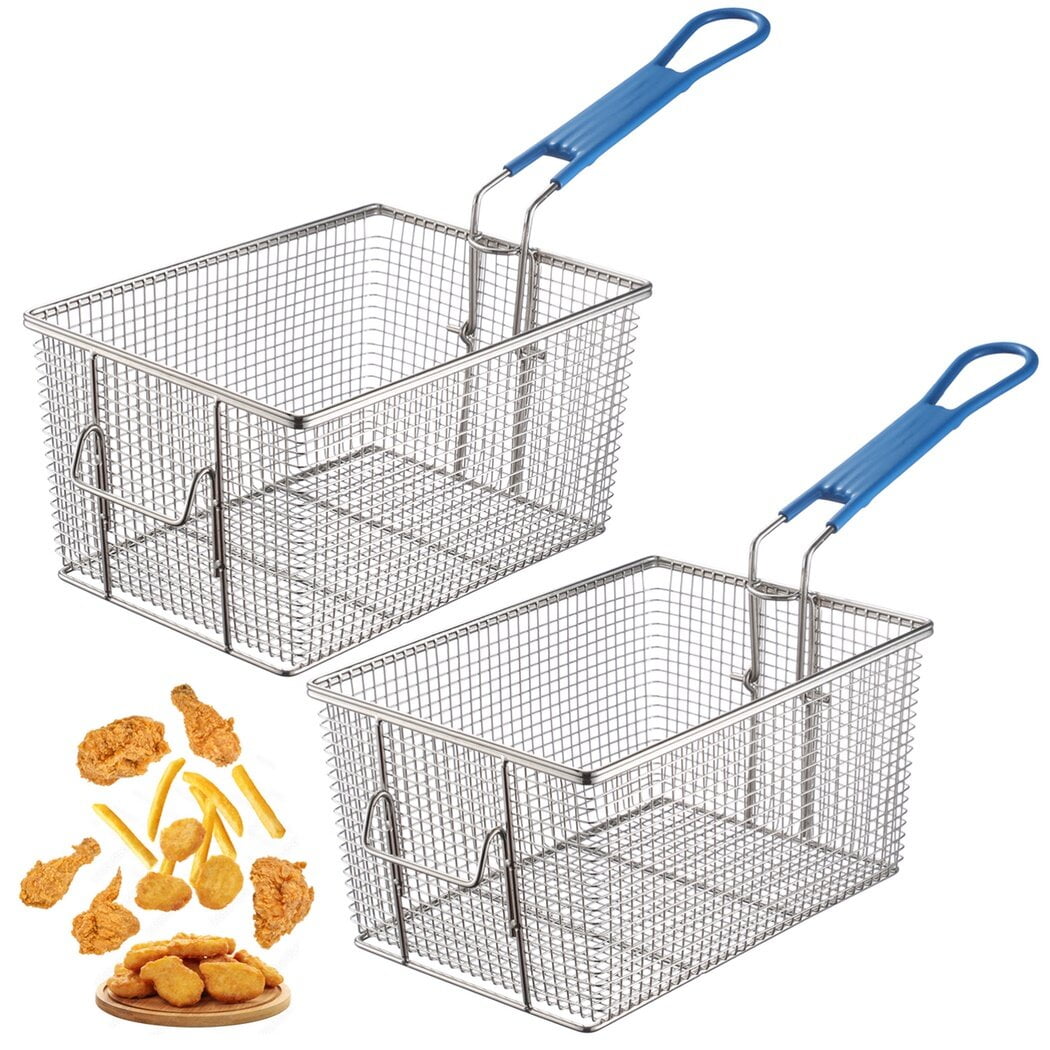2Pcs Deep Fryer Baskets with Nonslip Handle Heavy Duty Construction
