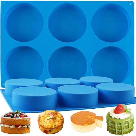 2Pcs Deep Round Silicone Molds, Deep 1.4 Inch Baking Silicone Molds for Cake, Muffin and Hamburger, 6 Cavity Non-Sticking Egg Bite Mold for Cupcake, Breakfast Sandwiches