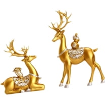 2Pcs Deer Figurines Animal Statues Reindeer Sculptures Tabletop Ornaments for Bedroom Bookshelf Shelf Desk Home Decoration, Gold