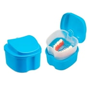 2Pcs Denture Cup Dental Retainer Case Cleaning with Strainer Basket, Bath Box Mouthguard Storage Soaking Holder - Leak Proof and Lid Waterproof