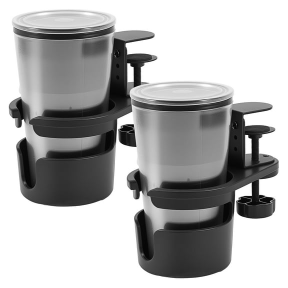 2Pcs Desk Cup Holder Clamp Adjustable Clip on Coffee Cup Holder 360° Rotating Table Edge Bottle Clamp for Desk Home Office