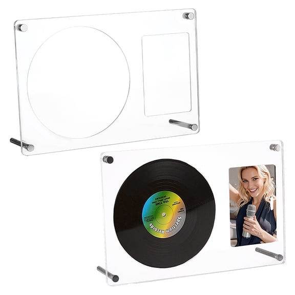 2Pcs Desktop Acrylic Vinyl Record Storage Holder Rack Music Album Display Stands with for Music Lovers Rectangle Clear 21.8x5.6x14.5cm