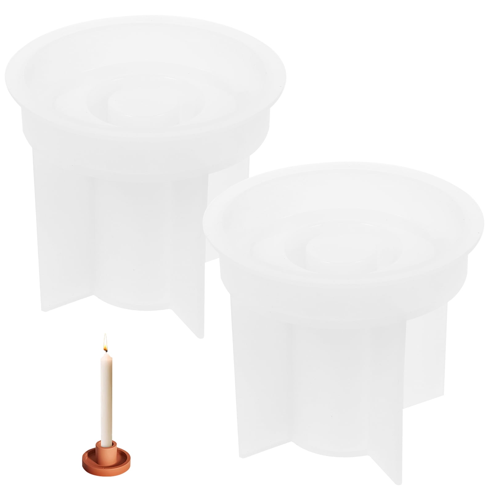 2Pcs Desktop Epoxy Candlestick Molds Silicone Candle Holder Molds Multi