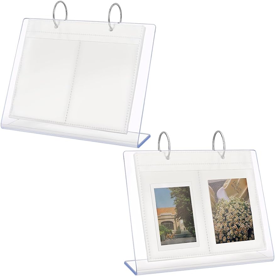2Pcs Desktop Mini Acrylic Photo Album Holds 136pcs Photos of 3x4Inch