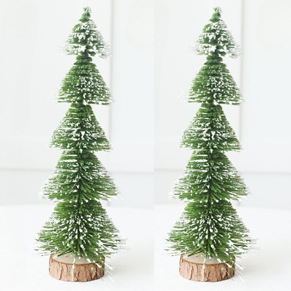2Pcs Desktop Miniature Christmas Trees Mini Sisal Tree with Snow and ...