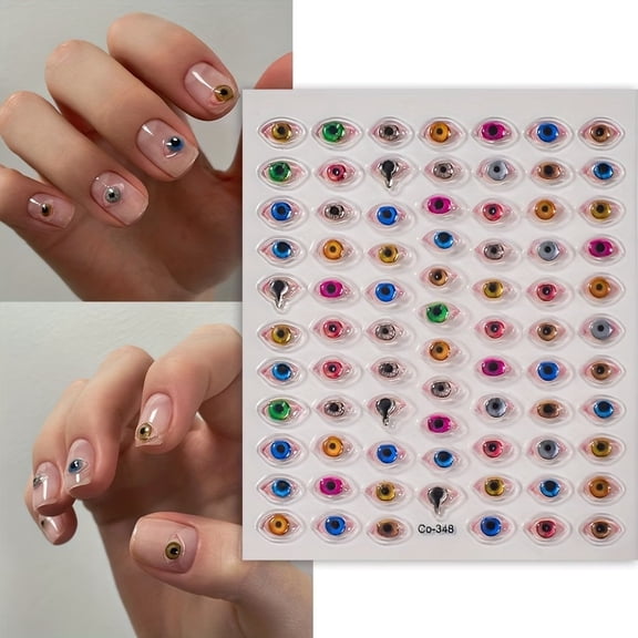 2Pcs Devil Eye Nail Art Stickers - 3D Hot Stamping Dark Style Nail Wraps for Unique Manicure