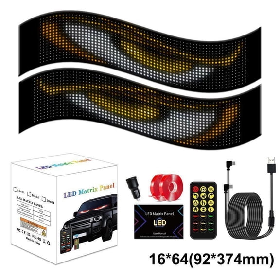 2Pcs Devil Eyes LED Display for Car Windshield, 16×64 Pixel 3.62 in×14.72 in Programmable LED Sign, Smart App & Remote Controlled Flexible Full Color LED Matrix Panel