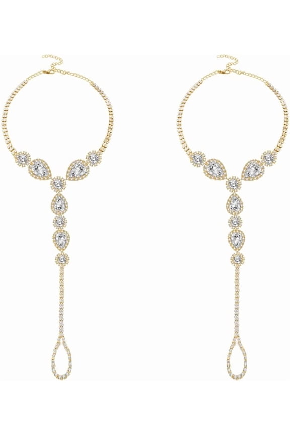 2Pcs Diamond Foot Chain Barefoot Sandals Anklet with Toe Ring Rhinestone CZ Crystal Ankle Bracelet Ankle Chain Summer Beach Wedding Foot Jewelry Dainty Party Accessories