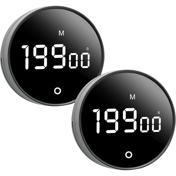 2Pcs Digital Kitchen Timer - Magnetic 199-Minute Countdown Countup Timer with Large LED Display,Volume Adjustable, Visual timers for Cooking,Gym,Meeting,Classroom,Study,Work,Outdoor Activities,Black