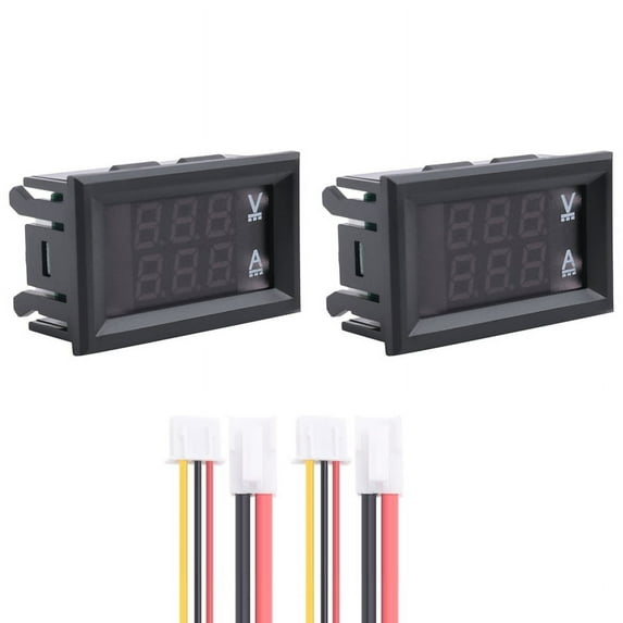 2Pcs Digital Voltmeter Ammeter DC 100V 10A Amp Voltage Current Meter Tester Blue + Red Dual LED Display Panel with Connect Wires