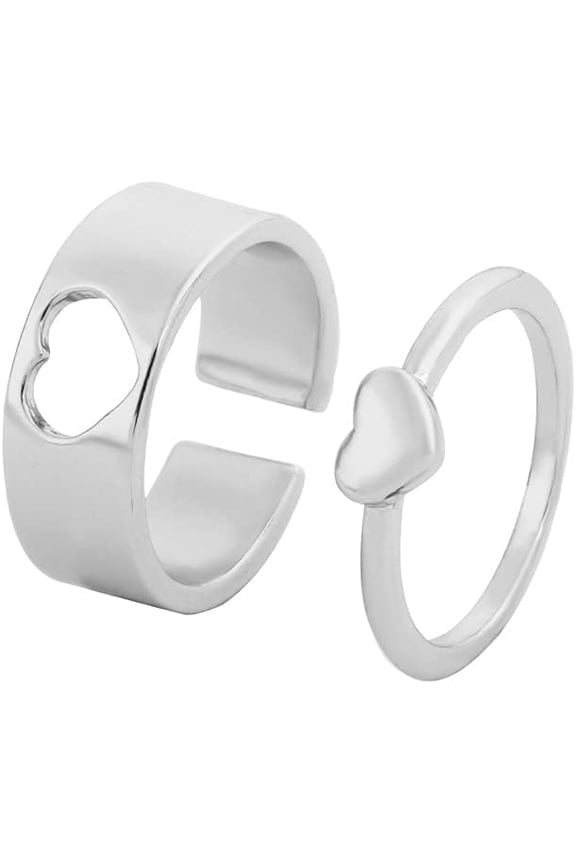 2Pcs Dinosaur Mushroom Love Heart Matching Band Knuckle Rings Set Hollow Out Open Adjustable Stackable Animal Party Promise for Him Her Couple Wedding Jewelry