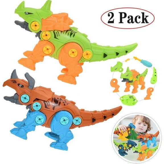 2Pcs Dinosaur Toys - Take Apart Building Play Set STEM, Fun Construction Engineering Play Kit with Egg Decorator Screwdriver Tool, Best Toy Gift for Boys & Girls Ages 3+ Year Old