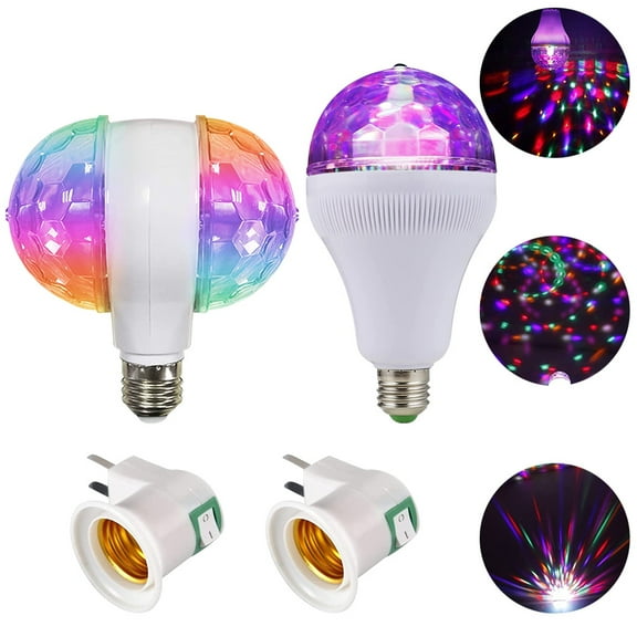 2Pcs Disco Light Rotating Bulb,Led Kaleidoscope Strobe Light Bulb for Birthday Party Club Bar For Indoor & Outdoor Parties, Photography,E26 E27 Screw in,with 2* E27 lamp base