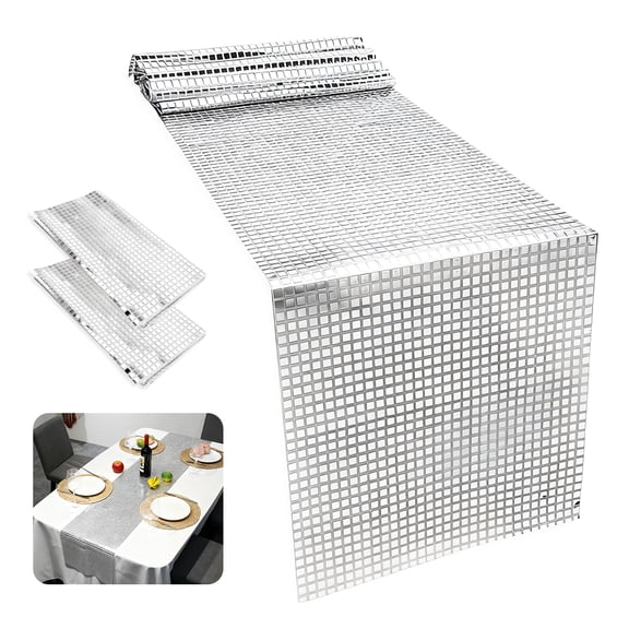 2Pcs Disco Party Table Runners 12 x 108 Inches MirrorTable Flag Shiny Sequin Tablecloth for 80s Disco Parties,Dancing, Weddings,Bachelorette Party Decorations