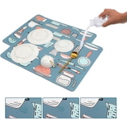 2Pcs Dish Drying Mat for Kitchen Counter 18" 24" Super Absorbent Non-Slip Rubber Backed Fast Drying Dish Pad Mat Dish Drainer Mat Coffee Maker Coffee Bar AccessoriesBlue