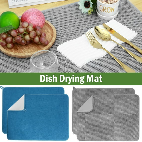 2Pcs Dish Drying Mat for Kitchen Counter 24 x 17 Inch Absorbent Microfiber Dishes Drainer Mats Kitchen Dish Drying Mat Absorbent Draining Mats Washable Dish Drain Pad for Countertop Rack Under Sink