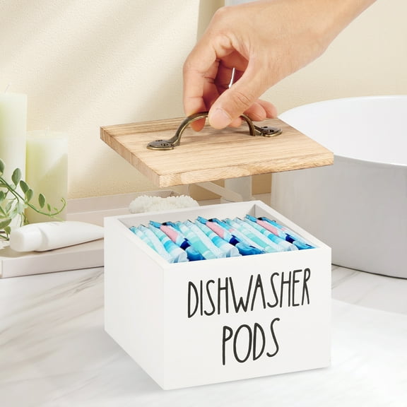 2Pcs Dishwasher Pod Holder with Lid Large Capacity Laundry Dryer Sheet Holder Space Saving Laundry Pod Container Wide Opening Laundry Pod Canister Practical Laundry Pod Holder for Home