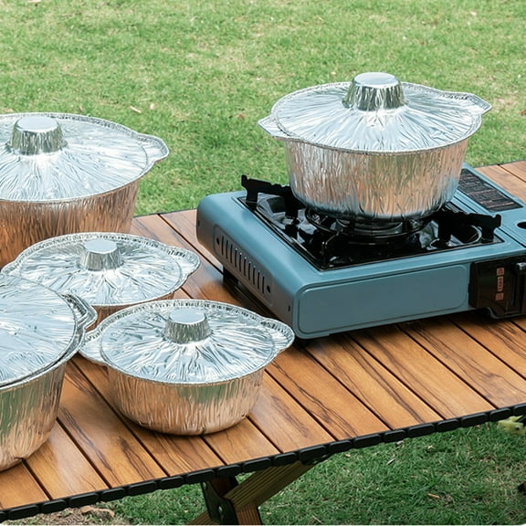 2Pcs Disposable Aluminum Pots with Lids,3L Large Capacity Foils Pots,Aluminum Foils Baking Pans for Outdoor,Multi-Functional Use,Suitable for Made Cakes,Casserole Dishes Use