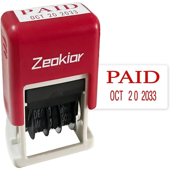 Office Date Stamp, Self Inking Rubber Paid Stamp (0.78'' x 0.35''), 13 Years of Dates, Business Stamp for Office, Bank, Accounting, Red Ink