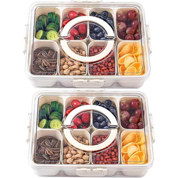 2Pcs Divided Serving Tray with Lid and Handle, Portable Snackle Box Snack Containers for Charcuterie, Party, Veggies, Snack, Fruit, Nuts, Candy, Chip, Entertaining, Picnic