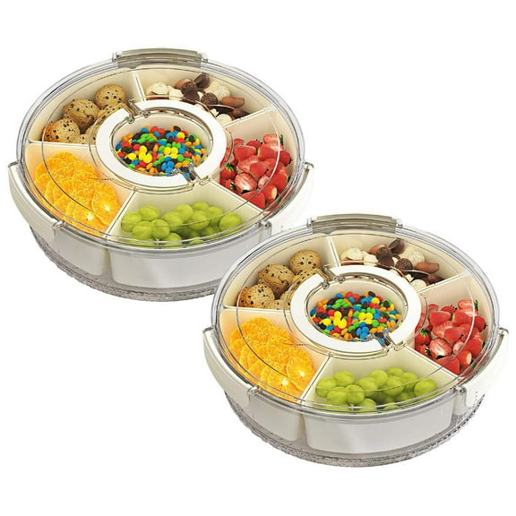 2Pcs Divided Serving Tray with Lid and Handle