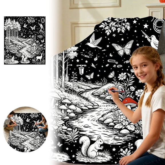 2Pcs Diy Coloring Blanket With Markers, Washable Coloring Blanket You Can Color For Adults, Creative Fabric Diy Color Blankets For Personalized Home Decor, Holiday Gift Idea Happy 2026!