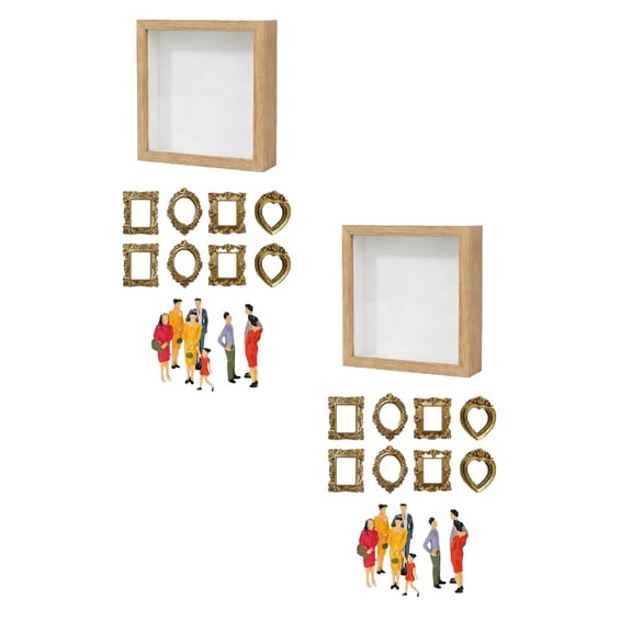 2Pcs Diy Mini Museum Silhouette Box, Shadow Box Frame Kit With Gold Mini Frames & Figurines, Celebrate Your Unique Memories In Style, For Anniversary, Wedding, Birthday & Home Decor
