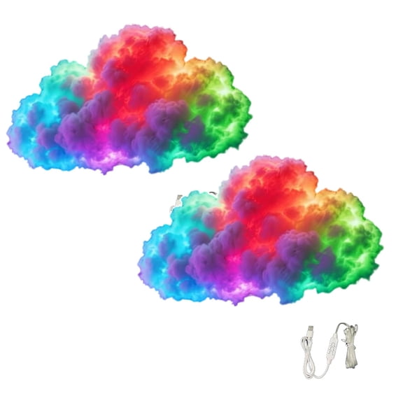 2Pcs Diy Usb Powered Thundercloud Led Cloud Light With Music 3D Cloud Ambient Ceiling Wall Dynamic Voice Activated Sensor Multicolor For Bedroom Gaming Night Lights