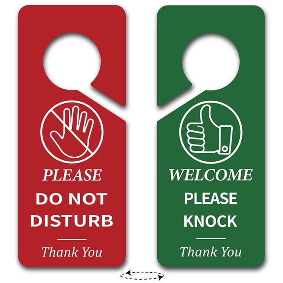 2Pcs Do Not Disturb Door Hanger Welcome Please Knock Sign Red Green Rectangle PVC Double Sided Notice Signs DIY