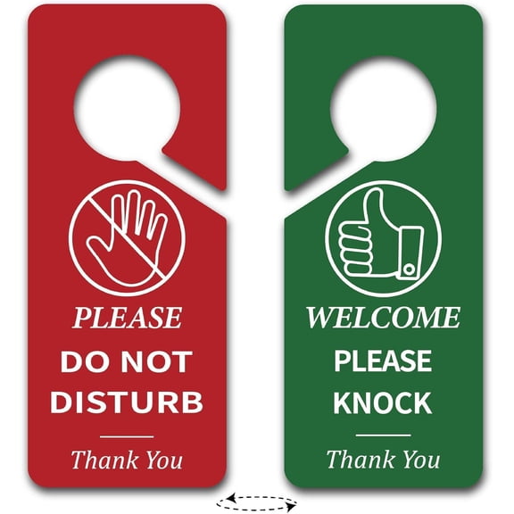 2Pcs Do Not Disturb Door Hanger Welcome Please Knock Sign Red Green Rectangle PVC Double Sided Notice Signs